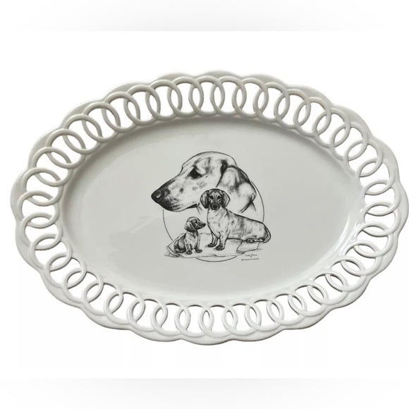 Large White 16” Decorative Dachshund Platter New - Picture 5 of 6